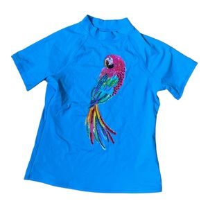 Lands end uva rashguard embroidered parrot tee shirt sz m 10-12